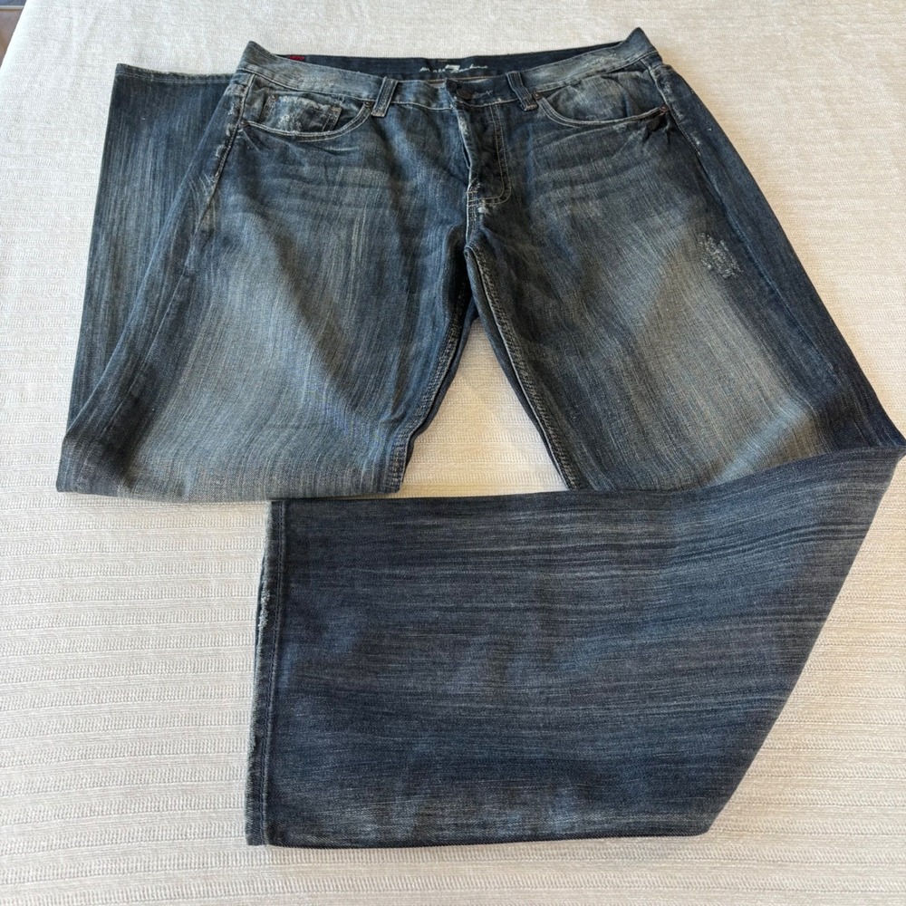 7 For All Mankind Slouchy Distressed Dark Wash Straight Leg Jeans Mens 33